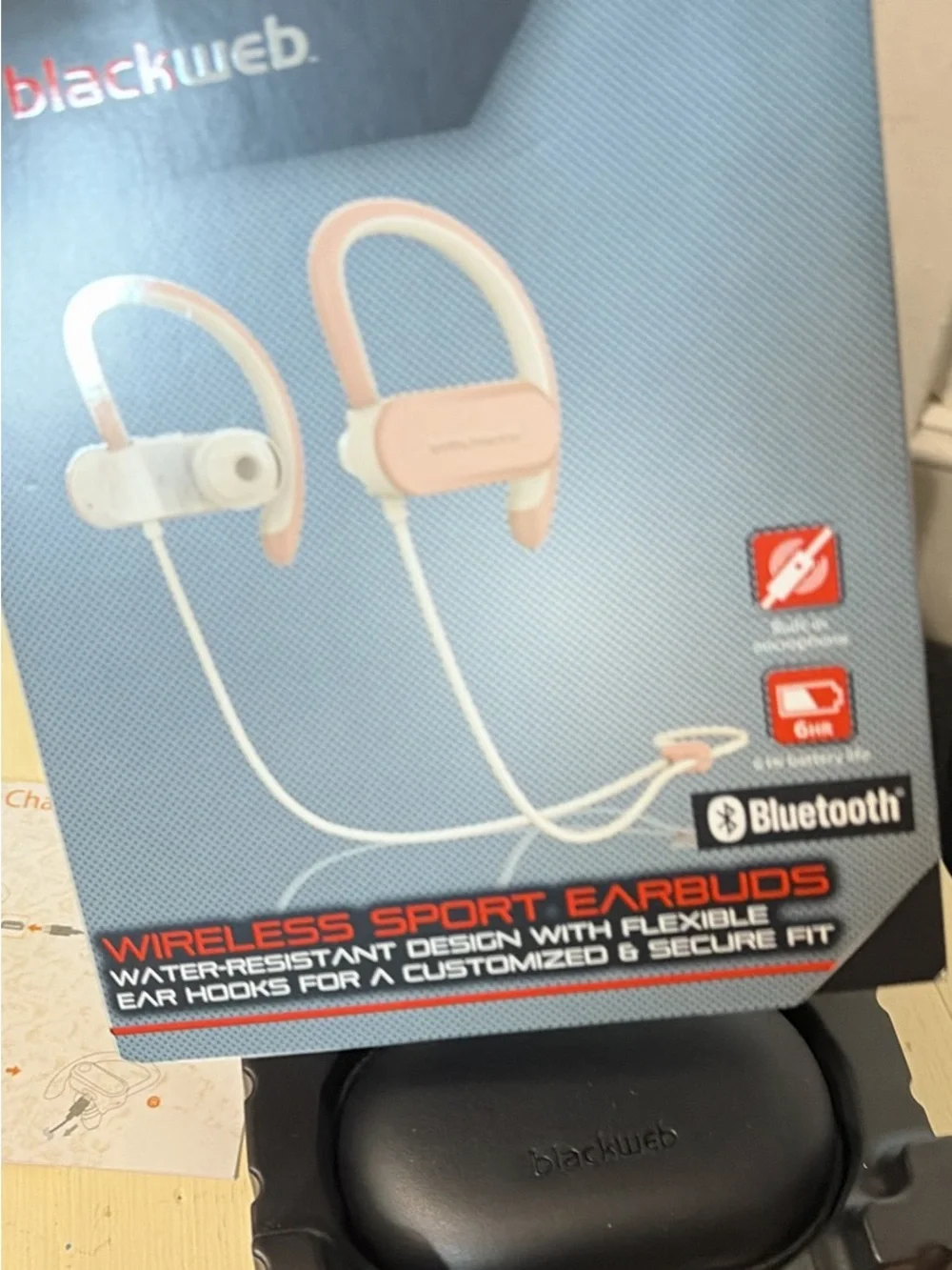 blackweb Wireless Sport Ear-Hook Bluetooth Earbuds in Rose Pink and Black